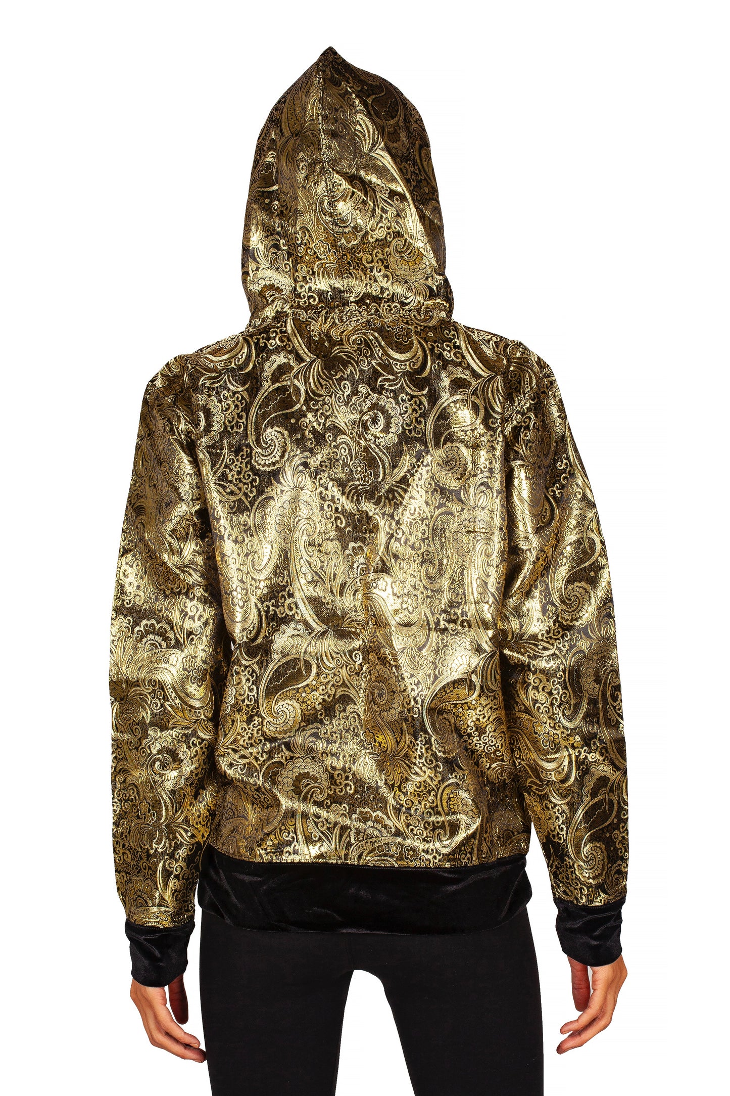 Paisley brocade black/ gold zip hoodie