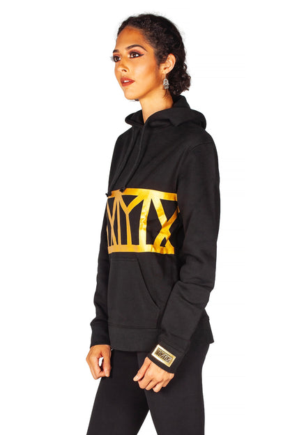 YMYM black/gold front print hoodie