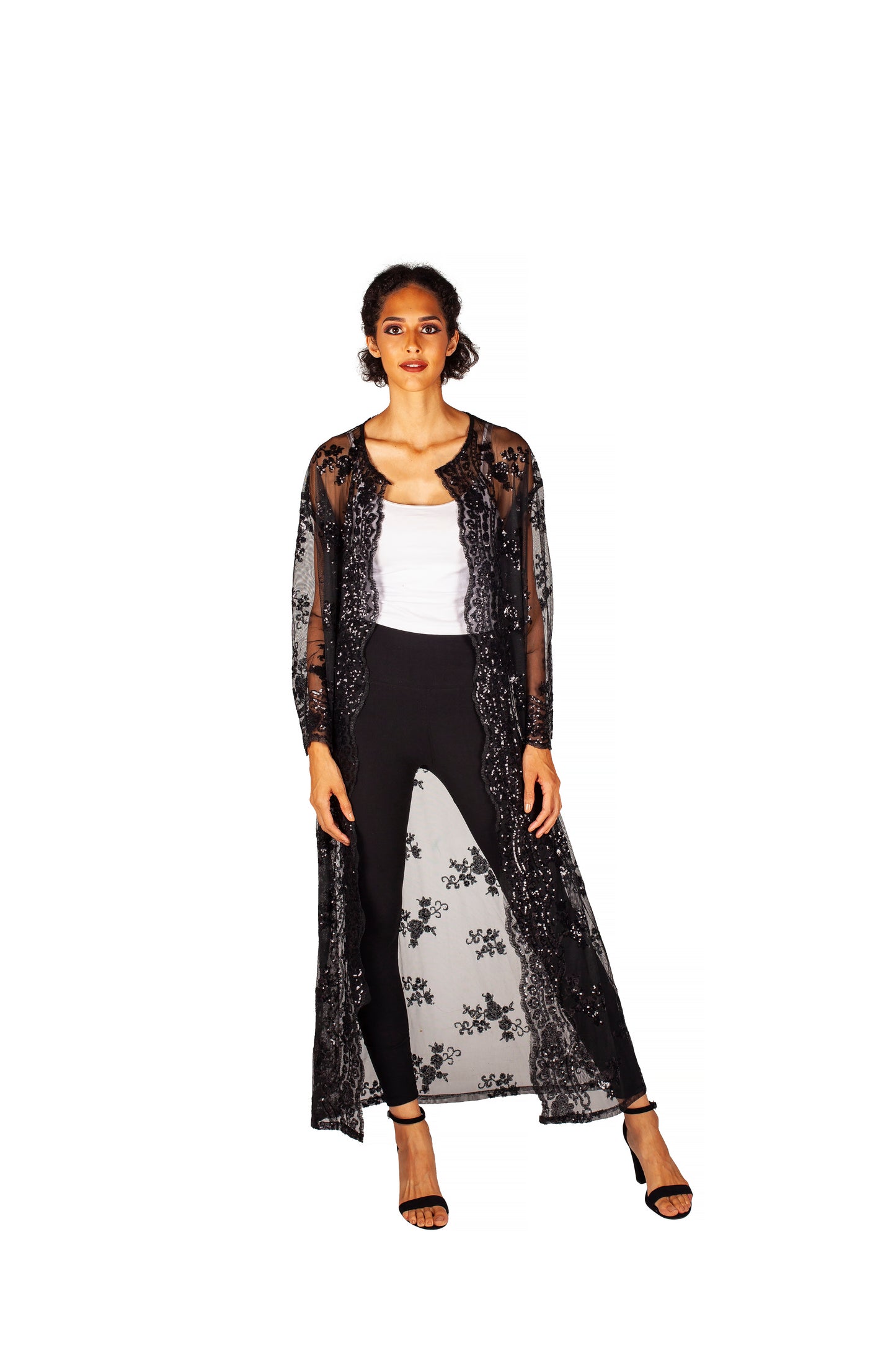 Sequin maxi open abaya dress cardigan cover up