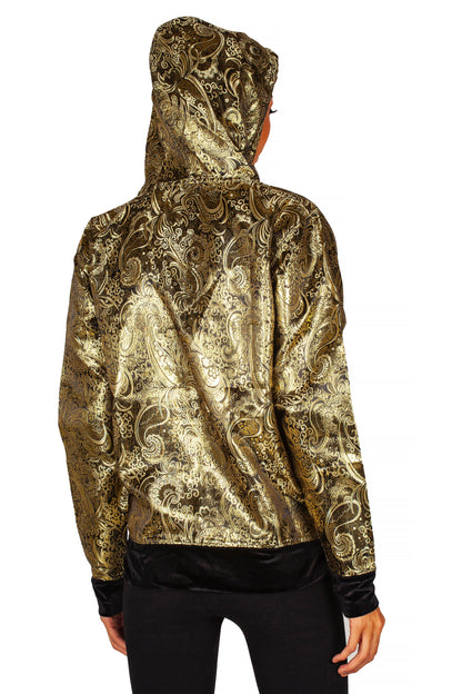 Paisley brocade black/ gold zip hoodie