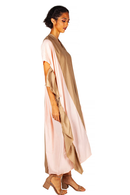 Maxi color block lounge dress pink/beige