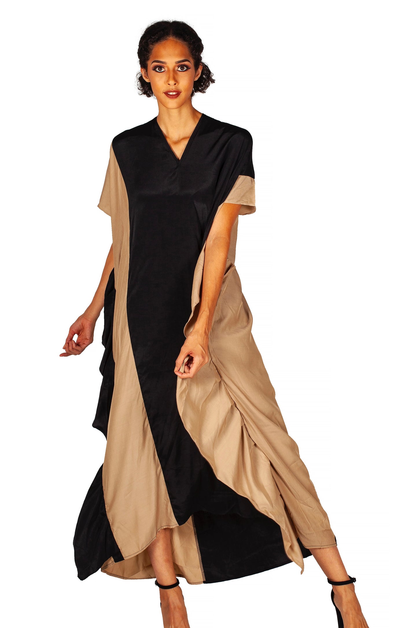 Maxi color block lounge dress black/beige