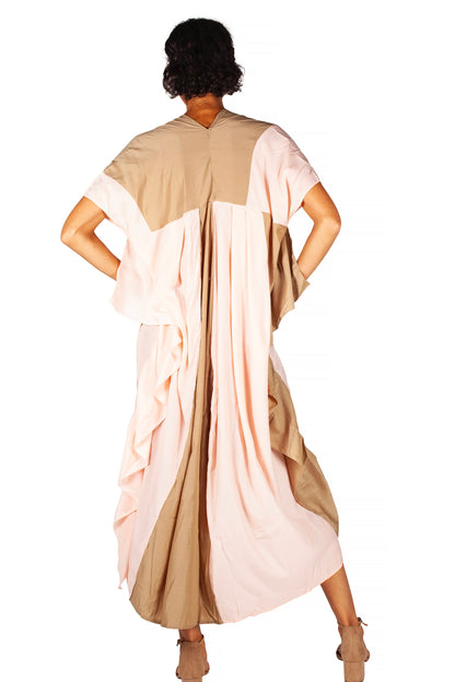 Maxi color block lounge dress pink/beige