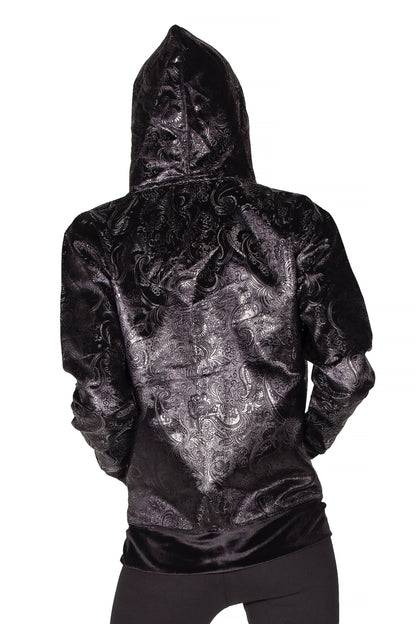 Paisley brocade black zip hoodie