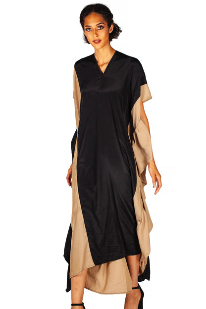 Maxi color block lounge dress black/beige