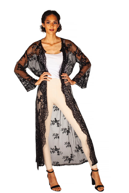 Sequin maxi open abaya dress cardigan cover up