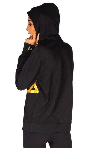 YMYM black/gold front print hoodie