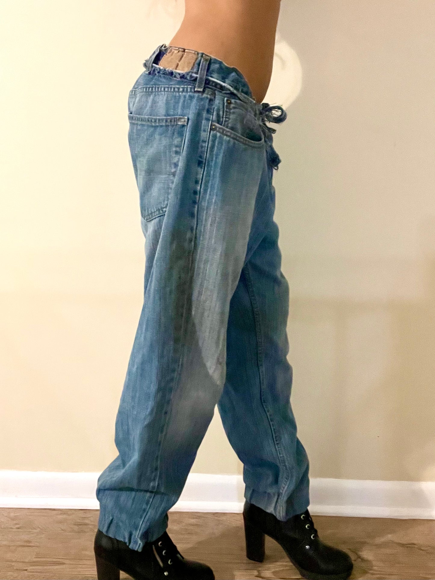 Upcycled denim jogger pants