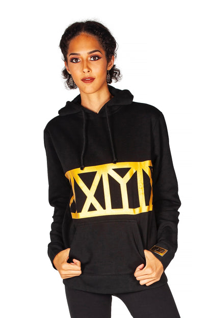 YMYM black/gold front print hoodie