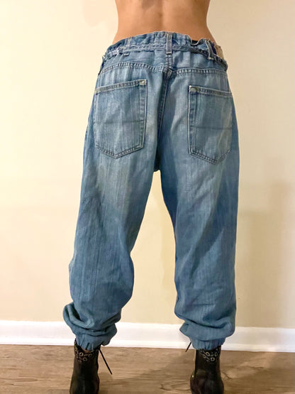 Upcycled denim jogger pants