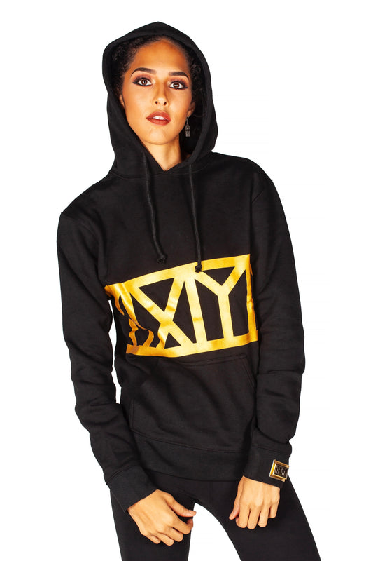 YMYM black/gold front print hoodie