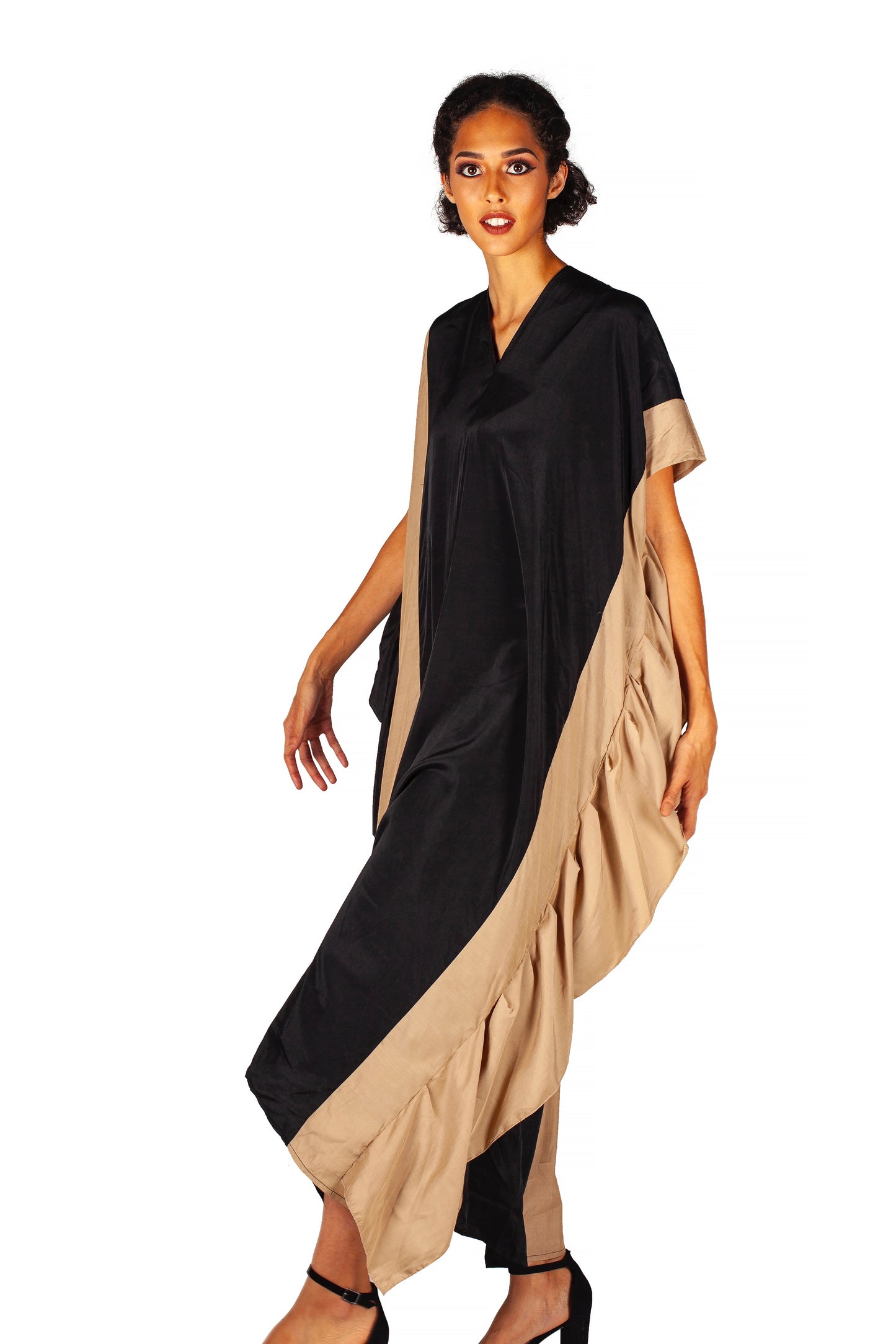 Maxi color block lounge dress black/beige