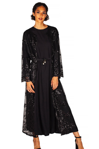 Sequin maxi open abaya dress cardigan cover up