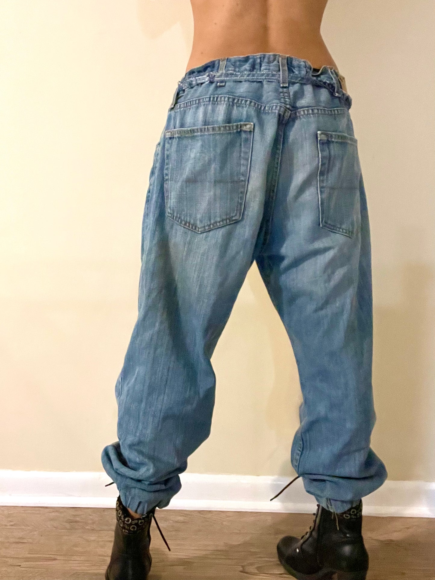 Upcycled denim jogger pants