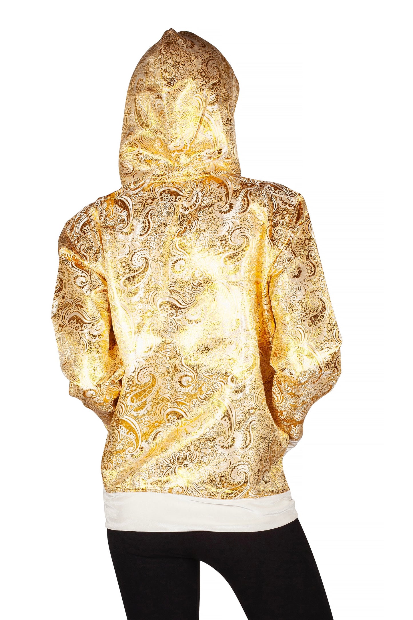 Paisley brocade print white/ gold zip hoodie