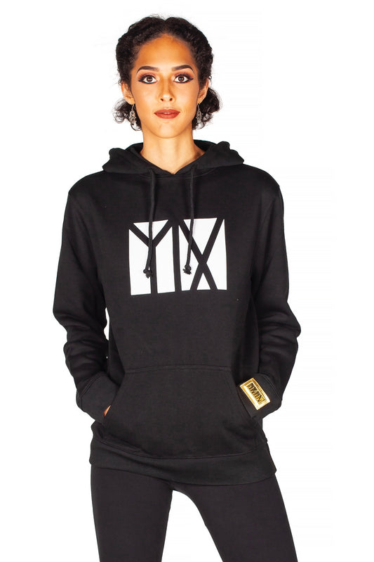 YM black/ white front print hoodie