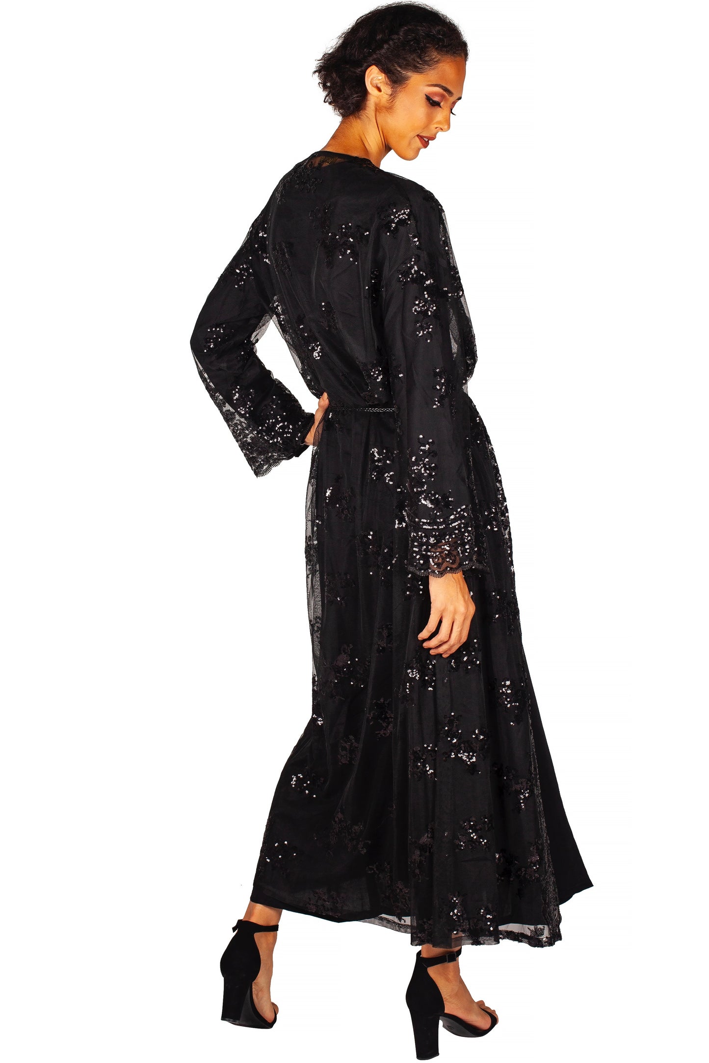 Sequin maxi open abaya dress cardigan cover up