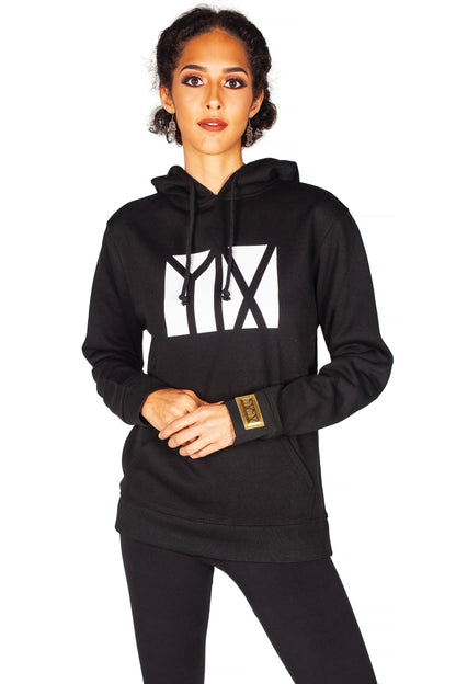 YM black/ white front print hoodie